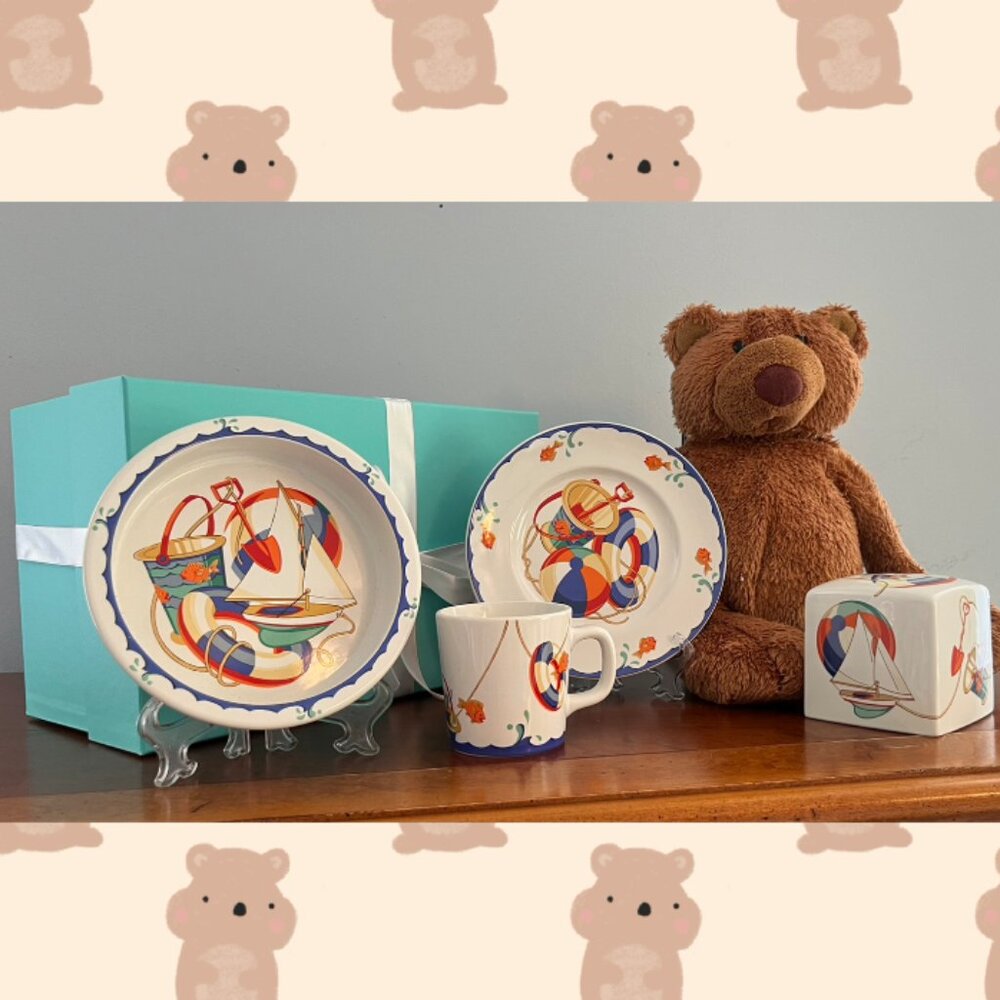 4 Piece Tiffany Baby Dish Set- EUC- Seashore Collection w/ Tiffany Box